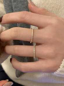3pcs Minimalist Elegant Cubic Zirconia Faux Pearl Ring Set, Suitable For Women's Party And Gathering Wear - Yellow Gold - View 6