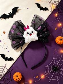 1pc Women's Halloween Mesh Bow Headband, Cute Ghost Pumpkin Cosplay Party Holiday Costume Hair Accessory - Multicolor - View 4