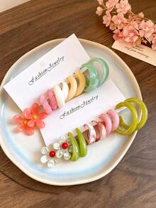 Fashion Acrylic Flower Colorful C-Shaped Geometric Earrings Vintage Earring Set For Women - Multicolor - View 3
