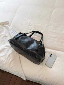 Casual Maillard Vintage Underarm Bag, Stylish Large Capacity Tote Bag For Work And Commuting - Black - View 9