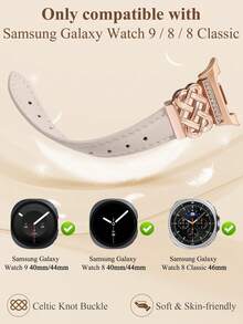 Celtic Knot Leather Band For Samsung Galaxy Watch 9/8 40mm 44mm & Watch 8 Classic 46mm - Starlight Leather + Rose Gold - View 4