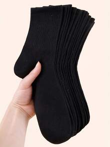 1/3/5/10/15/20 Pairs Women's Solid Color Minimalist Comfortable Breathable Mid-Calf Socks - Black - View 3