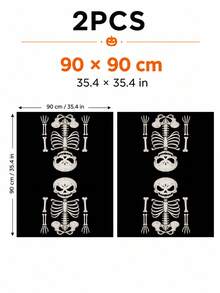 Halloween Skeleton Chair Decor Cover, Black Ghost Face Skeleton Print Dining Chair Back Cover, Gothic Horror Style Party Supplies, Suitable For Halloween Dinner, Haunted House Decoration, Family Gathering, Photo Backdrop And Indoor Holiday Decor - Black - View 12