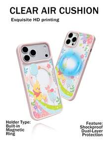 Miniso 1pc New Magnetic Bracket Wireless Charging Case, Creative Pink Raised Camera Protection Pattern, Unique Officially Licensed Disney Cute Stitch & Angel Cartoon Phone Case, Thick Anti-Fall Protective Cover Compatible With Apple IPhone 17 ProMax/Air, 16, 11/12/13/14 Plus, XR, 7/8 Plus, 15 ProMax, Couples Gift - Pink - View 3