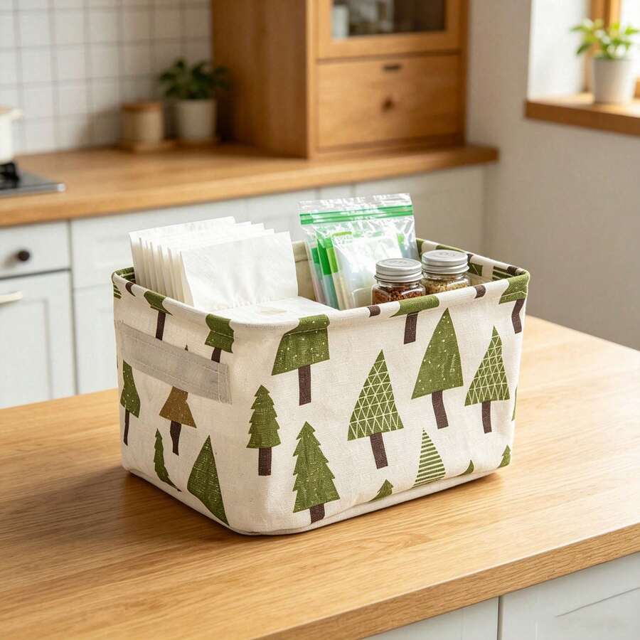 Christmas Mini Lingerie Storage Box, Linen Desktop Storage Basket, Cosmetic Storage Basket, Autumn/Winter Fabric Storage Box, High Practicality, Suitable For Year-End Stockpiling, Halloween Clothing And Socks - Multicolor - View 1