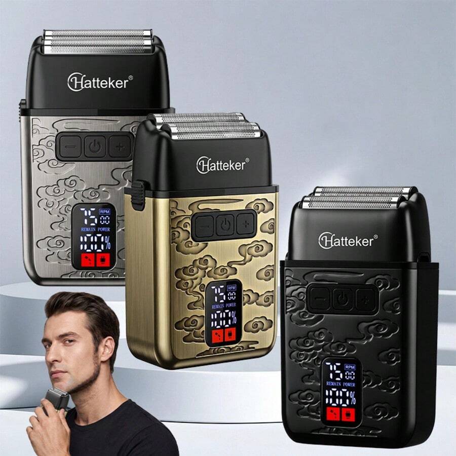 Hatteker 1pc Men's Electric Shaver, Multi-Speed Reciprocating Home Razor, Dual Blade Barber Oil Hair Clipper, Bald Head Shaver - Multicolor - View 1