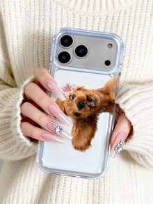 Clear Bubble Phone Case, Cute Cocker Spaniel Puppy With Pink Lily Print, Cartoon Dog Design, Transparent Soft Shockproof Cover, Adorable Gift - Multicolor - View 2