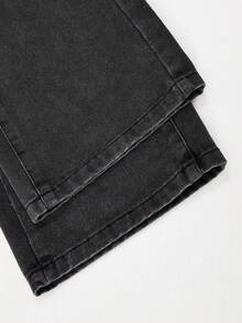 Teen Girl Casual Versatile Daily Wear Denim Jeans With Pockets And Buttons - Black - View 7
