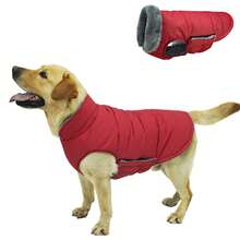 Metglad Dog Winter Padded Coat, Thermal Lined Thickened Pet Cold-Proof Jacket, Foldable Plush Stand Collar, With Hidden Leash Hole And Adjustable Drawstring, Comfortable And Non-Restrictive, Suitable For Large, Medium And Small Dogs For Indoor And Outdoor Use - Red - View 16