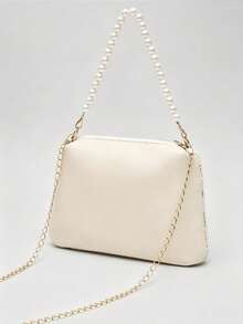 French Hollow Crochet Lace Small Square Bag, Detachable Pearl Handle + Metal Long Chain Strap, Evening Party Date Crossbody Bag - Small Square Bag - View 3