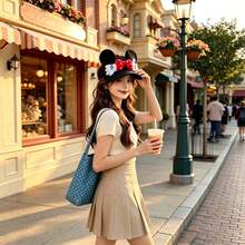 Disney Minnie Mouse Ears Open Top Hat Women Autumn Wide Brim Sun Protection Hat Bow Cartoon Sun Hat For Amusement Park - A - View 1