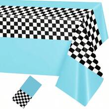 1pc/3pcs Black & White Checkered Tablecloth, 54 X 108 Inches, Theme Party, Racing Tablecloth, Suitable For Racing Birthday Party Decoration Supplies, Racing Party Gifts (Sky Blue) - Multicolor - View 8