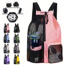 1PC Mesh Drawstring Swim Backpack With Wet Pocket Large Beach Gym Bag With Water Bottle Holder - Mesh Drawstring Swimming Backpack With Wet Bag - View 1