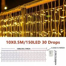 45/80/96/150led Battery Box Curtain LED Icicle String Lights Christmas Garland Droop Light Wedding Garden Street Outdoor Decorative Lighting Halloween - Battery-powered Fairy Lights - View 11
