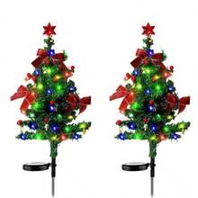 2pcs Solar Powered Christmas Tree Cedar Lights, LED Solar Powered Cypress Tree Lights With Bows, Suitable For Home Decor, Outdoor Decor, Yard Decor, Hallway Decor, Balcony Decor, Garden Decor And Christmas Decoration - Christmas Tree - View 10