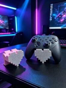 Pixel Heart Ornament With Rhinestone Detail, Pink/Red/White Glitter 8-Bit Love Decor, Cool Gaming Desk Accessory, Gift For Gamers, Cute Room Decor. - View 2