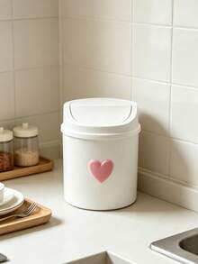 Mini Desktop Trash Can With Swivel Lid And Heart-Shaped Accessory - A Compact Cylindrical Swivel Trash Can Suitable For Home, Office, Kitchen And Bedside Table Use. Made Of Plastic With Swivel Lid, Space-Saving. - Multicolor - View 3