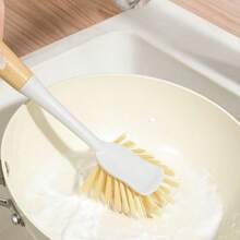 Bamboo Long Handle Kitchen Dish Brush, Suitable For Sink, Stove, Cookware And Non-Stick Pans, Soft Bristle Household Brush, Suitable For Daily Dishwashing, Grease Removal And Countertop Cleaning, Practical Kitchen Cleaning Tool, Suitable For Home Cooks, Families And Holiday Use - Cleaning Brush - View 1
