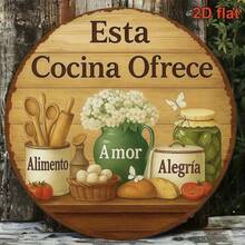 1pc 2D Flat Round French Wooden Sign, Vintage Kitchen Decor Plaque, "Food & Love" Decorative Sign, Suitable For Decorating Restaurant, Kitchen, Cafe, Bar, Family Gathering, Bakery. Language: Spanish - B - View 4