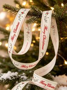 1pc "Merry Christmas" Themed Decorative Ribbon-Featuring Patterns Of Christmas Trees, Red Berries, And Stars; Suitable For Gift Wrapping, Decorating Cakes And Bouquets, Wreath Making, New Year's Parties, Christmas Dinners, And More. - One Size Fits All - View 10