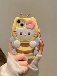 SANRIO Casing Ponsel Silikon Kartun Kucing Bee KT Motif Bunga 3D Kompatibel dengan iPhone 17 Pro Max, 11, 13, 14, 16 - Kuning - View 1