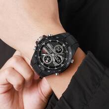 SKMEI 2808 Multifunctional Men's Luxury Sports Digital LED 3 Time Chronograph Alarm Watch Plastic TPU Strap - Black - View 5