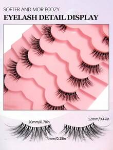 Asiteo 7 Pairs Short 3D Faux Mink Half-Segment False Eyelashes, Transparent Band, Cat Eye Style, Soft 3D Faux Mink False Eyelashes, Natural Look, Strip Lashes, Halloween - Black - View 7