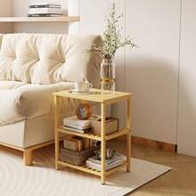 Bamboo Side Table, 3-Tier With Slatted Shelves, For Small Spaces, Living Room And Bedroom, Natural Color. - Nature - View 6