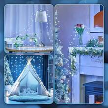 New Silver Wire Cold White Firecracker Shaped String Lights, Available In 100, 200, 300 Lights, Equipped With Practical Wireless Remote Control, Supports Brightness Adjustment Function, Built-In 8 Different Lighting Modes, Slim Invisible Silver Wire, Easy Installation, No Complex Wiring Required, Suitable For Indoor Space Decoration And Outdoor Scene Arrangement - Warm White - View 4