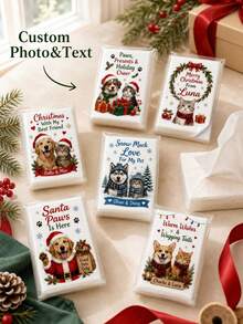 8/16/25pc Personalized Custom Pet Photo Text Christmas Pocket Tissue Sticker,Custom Dog Cat Picture Custom Slogan Name Print,Pet Santa Hat Scarf Xmas Pattern Design Sticker,Holiday Gift,Pet Owners Animal Lovers,Holiday Party,Home Dining Outdoor Daily - Multicolor - View 2