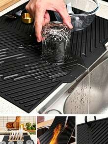 Silicone Dish Drying Mat, Foldable Kitchen Drying Mat, Dish Drainer Mat, Sink Anti-Slip Mat, Heat Resistant, Shock Absorbing, Sound Insulating, Tabletop Heat Insulation Mat, Foldable And Rollable For Easy Storage, Kitchen Essential, Kitchen Decor. Halloween, Christmas, Best Gift For Women. Kitchen Gadget; Tabletop Accessory - Multicolor - View 3