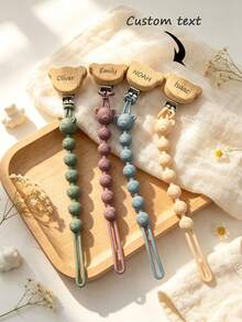 Bear-Shaped Pacifier Chain With Personalized Name Customization, Personalised Baby Name Animal Pacifier Clips Dummy Chain Holder - Multicolor - View 2
