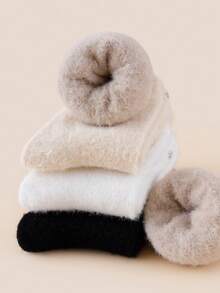4 Pairs Women's Autumn/Winter Faux Mink Fur Cute Cartoon Pattern Comfortable Warm Mid-Calf Socks - Multicolor - View 3