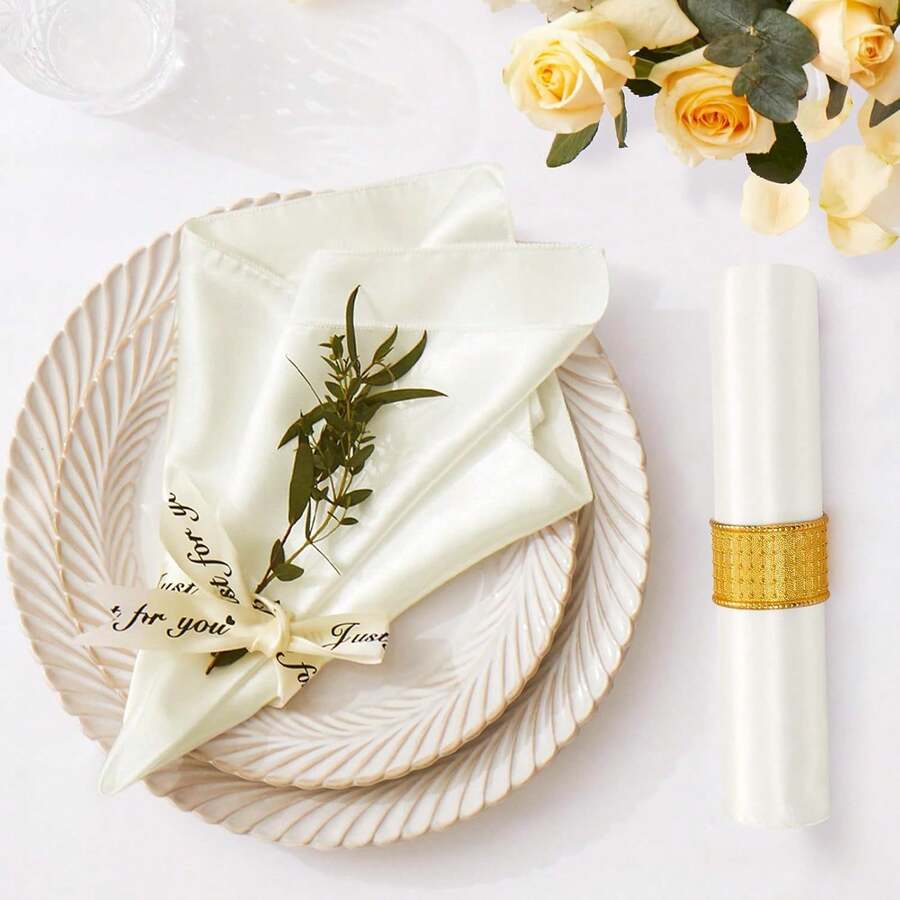 1/2/6pcs Premium Solid Color Satin Napkins For Hotel, Banquet, Wedding, Table Setting, Home Use, Afternoon Tea, Atmosphere Tablecloth - Beige - View 1