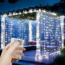 1pack Christmas Garland Festoon LED Curtain String Lights Battery Powered 8 Mode Lighting Wedding Fairy Light Halloween Christmas Decoration For Home Bedroom Garden - AA Battery Powered Curtain Lights - View 3