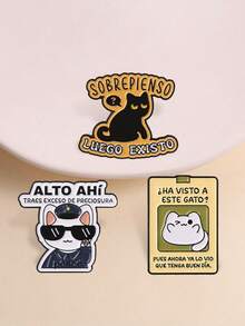 3Pcs Funny Spanish Meme Cat Enamel Brooch Set, Cartoon Lapel Pin Pack, Badge For Backpack Jacket Clothing Decor - Multicolor - View 2