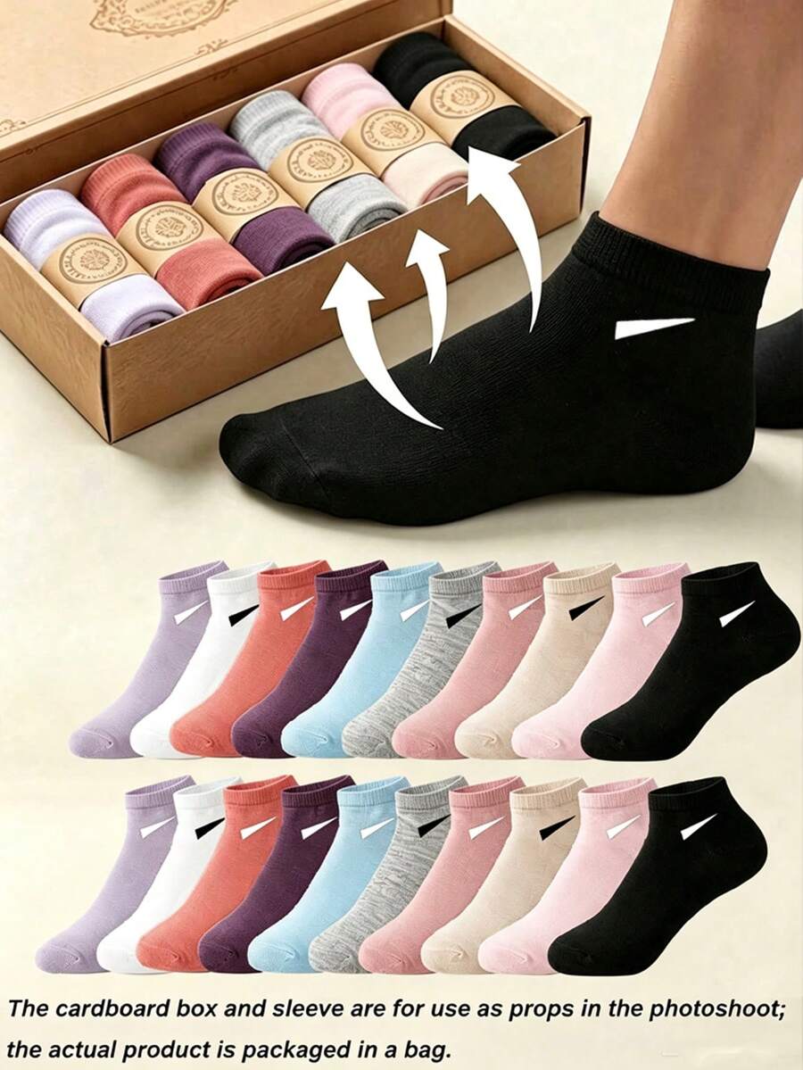 20 Pairs Women's Solid Candy Color Boat Socks, Sweet Absorbent Breathable Invisible Socks, Suitable For Daily, Sports, College Style, All Seasons, Random Color, Optional 1 Pair/10 Pairs/20 Pairs - Multicolor - View 1