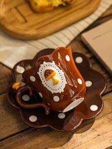 DearDali 1 Set Vintage Polka Dot Mushroom Embossed Ceramic Cup And Saucer Set, Ruffled Coffee Cup, Caramel Style Latte Cup, Retro Tabletop Decor, Cute Highly Attractive Water Cup, Exquisite Afternoon Tea Tableware, Birthday, Valentine's Day Gift, Suitable For Brunch Gatherings - Multicolor - View 12