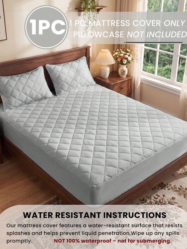 1pc Waterproof Mattress Protector, Comfortable Mattress Cover, Light Gray Mattress Protector, Room Decor, Skin-Friendly And Breathable, Suitable For Twin/Full/Queen/King Size Beds, All Season, Machine Washable, Dorm Bedding, Back To School - Light Grey - View 2