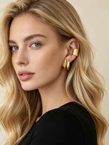 2pcs Fashionable Minimalist Geometric Copper Ear Clips Suitable For Women's Daily And Party Wear - Yellow Gold - View 5