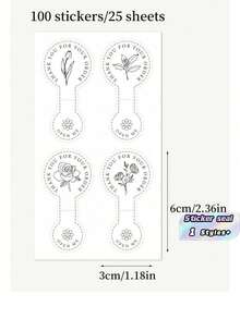 100pcs Floral Thank You Order Stickers, Plant Sealing Labels, Suitable For Small Business Packaging And Gift Wrapping - Multi-color - View 2