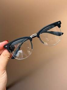 1 Pair Vintage Half-Frame Browline Glasses For Boys, British Academy Style Decorative Eyewear - Clear - View 6