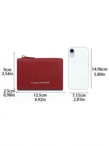 Carteras Para Mujer Vertical Ribbed PU Leather Short Wallet, Zip Around Card Holder With Coin Pocket, Classic Style - Multicolor - View 2