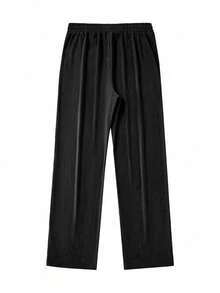 Men's Spring/Autumn Corduroy Straight Leg Pants, Solid Color Loose Drawstring Waist, Versatile Draped Casual Long Pants - Black - View 3