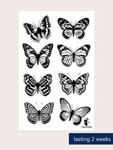 Herbal Juice Semi-Permanent Tattoo Stickers, 8 Butterfly Designs, 14 Days Fade-Resistant Shoulder Neck Collarbone Wrist Ankle DIY Festival Party Gift Body Tattoo Sticker 1pc/Pack - Blue - View 3
