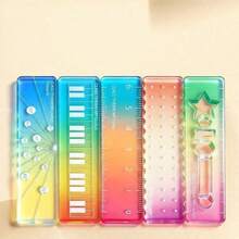 Mini Student Multi-Function Palm Ruler, Notebook Scale Ruler, Transparent Wavy Colorful Compact Straight Ruler & Protractor, Multiple Combinations - Multicolor - View 6