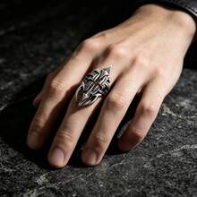 CIREY 1pc Gothic Decadent Metal Series Dark Industrial Hollow Ring, Fashionable And Elegant - Distressed Metal Ring - View 9