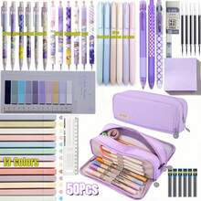 1Pc/50pcs Luxury Stationery Set, Student Aesthetic Stationery Combination, Includes Large Capacity Pencil Case, Morandi Color Neutral Pens, Mechanical Pencils, 13-Color Highlighter Pens, Sticky Notes, Multi-Functional Office And Study Supplies, Essential Gift For New Year/Christmas/Back To School - Multicolor - View 12