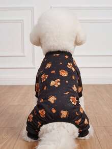 LUCKIE PAW 1pc Halloween Wizard Pumpkin Bear Ghost Funny Pattern Pet Pajamas, Physical Anti-Flea, Reduce Shedding, Insulated And Breathable, Suitable For Large And Small Dogs And Cats, Indoor And Outdoor - Orange - View 2