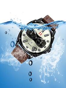 Never-Stop Men's Quartz Watch Round Color-Block Multifunction Chronograph Dial Stitched Embossed Leather Strap Workwear Men's Watch Multi-Color Options Daily Versatile Holiday Gift - one-size - View 4